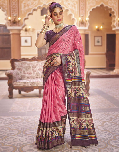 Rose Pink Printed Silk Saree