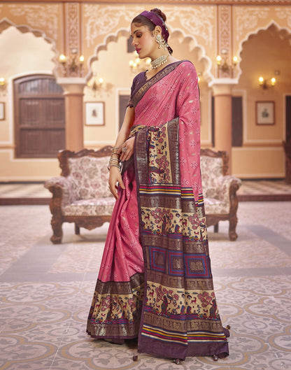 Rose Pink Printed Silk Saree