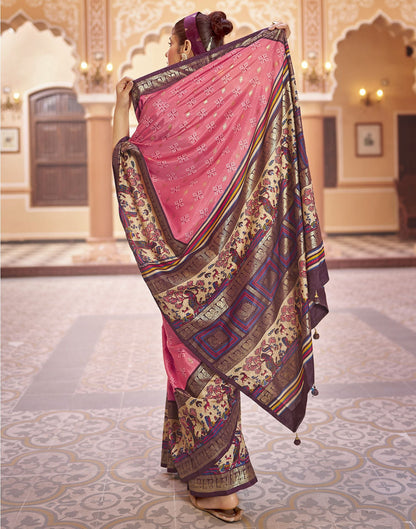 Rose Pink Printed Silk Saree