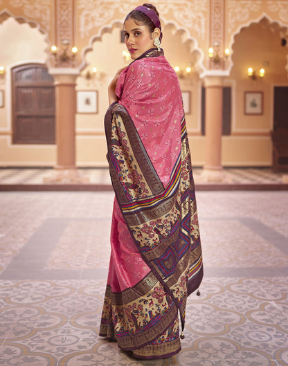 Rose Pink Printed Silk Saree