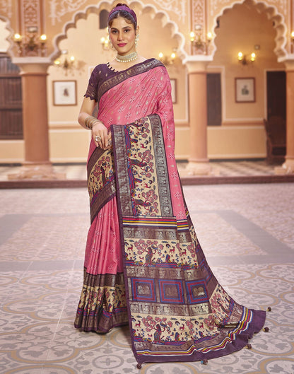 Rose Pink Printed Silk Saree