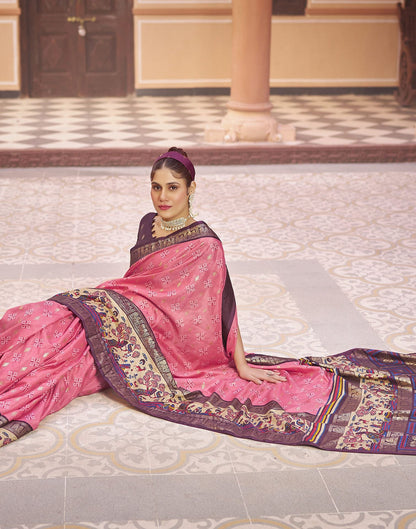 Rose Pink Printed Silk Saree