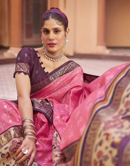 Rose Pink Printed Silk Saree