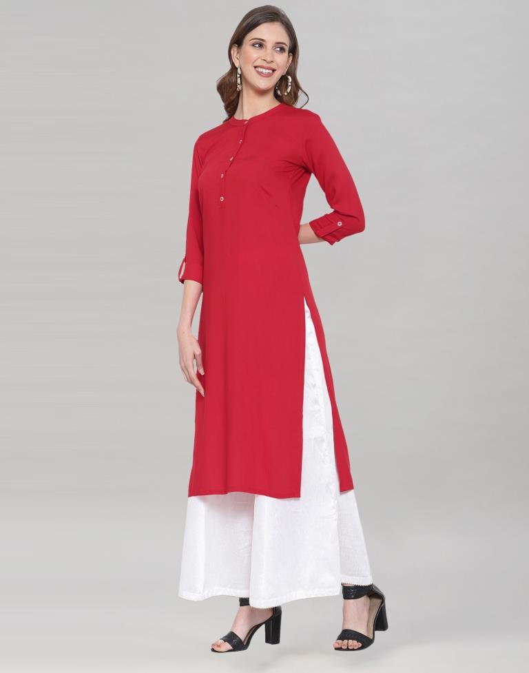 Red Coloured Rayon Solid Kurti | Sudathi