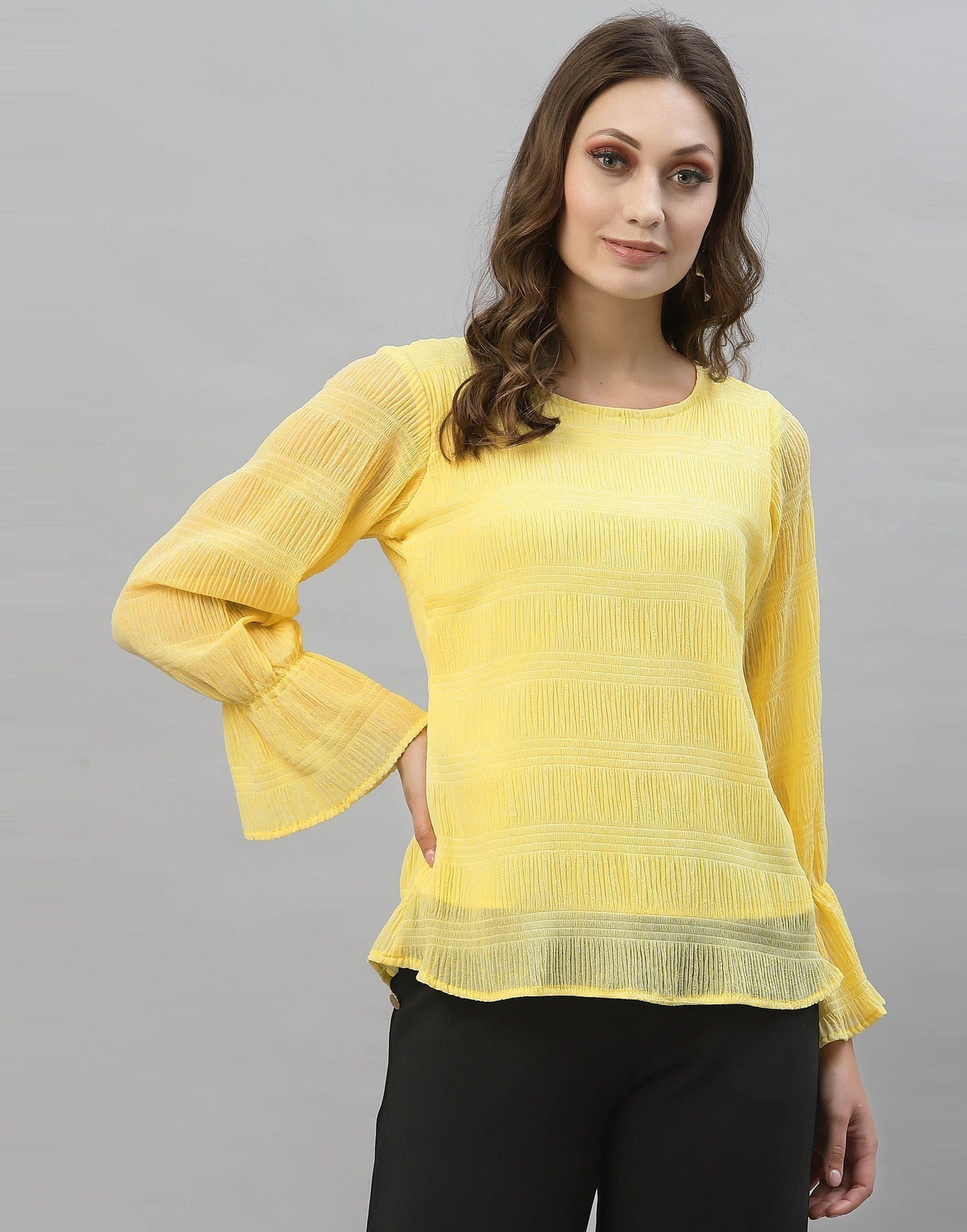 Light Yellow Bell Sleeve Top | Sudathi