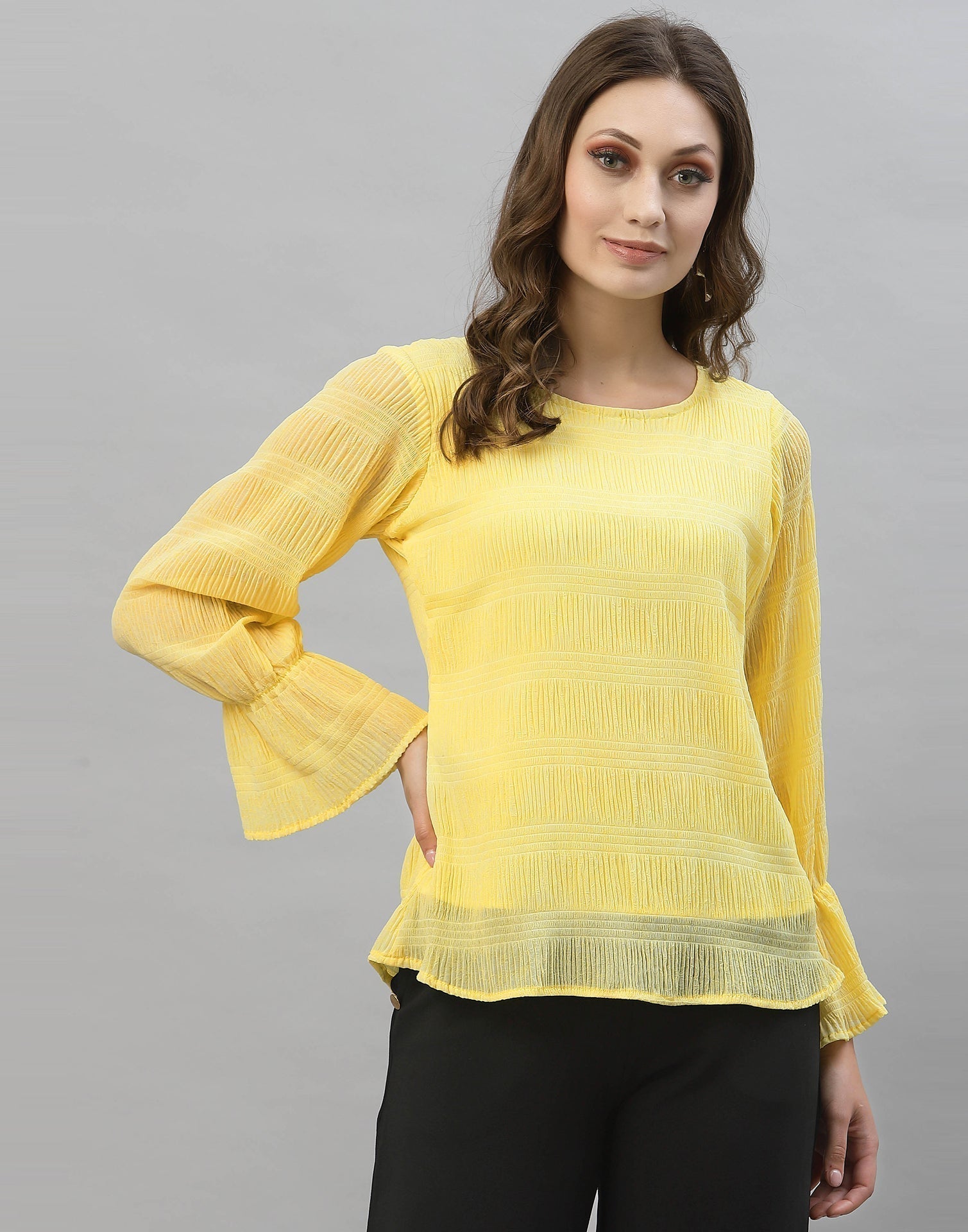 Light Yellow Bell Sleeve Top | Sudathi
