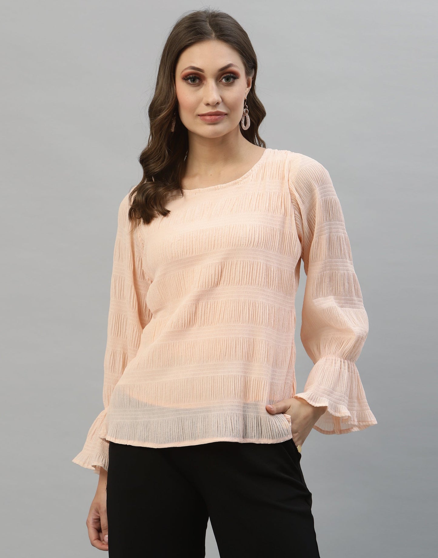 Light Peach Bell Sleeve Top | Sudathi