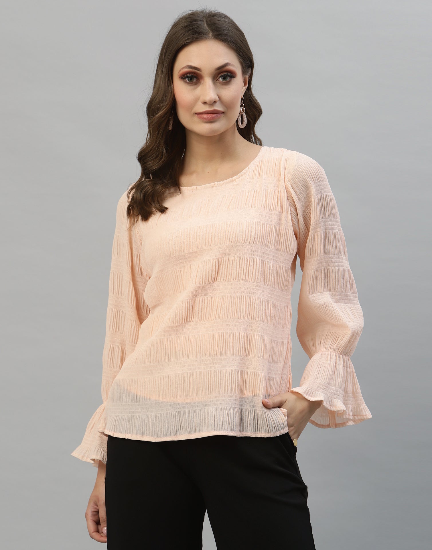 Light Peach Bell Sleeve Top | Sudathi