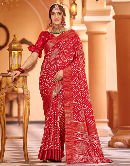 Cherry Red Bandhani Silk Saree