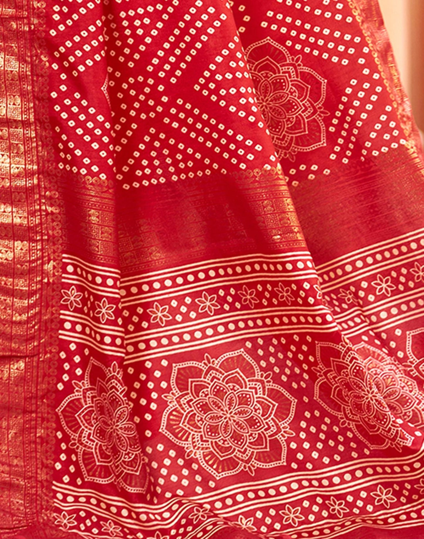 Cherry Red Bandhani Silk Saree