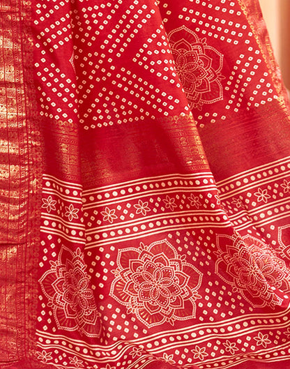 Cherry Red Bandhani Silk Saree