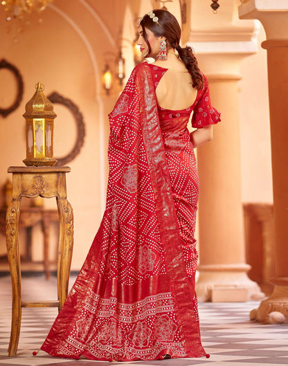 Cherry Red Bandhani Silk Saree