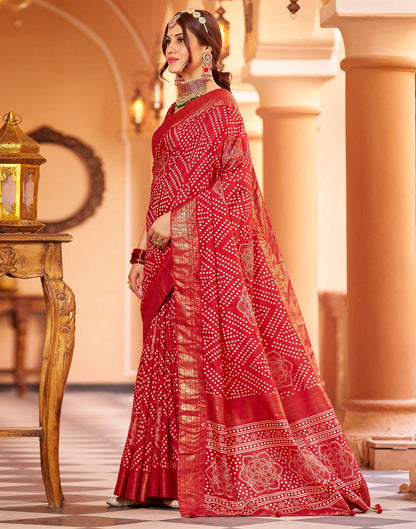 Cherry Red Bandhani Silk Saree