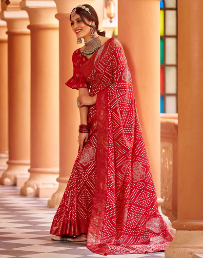Cherry Red Bandhani Silk Saree