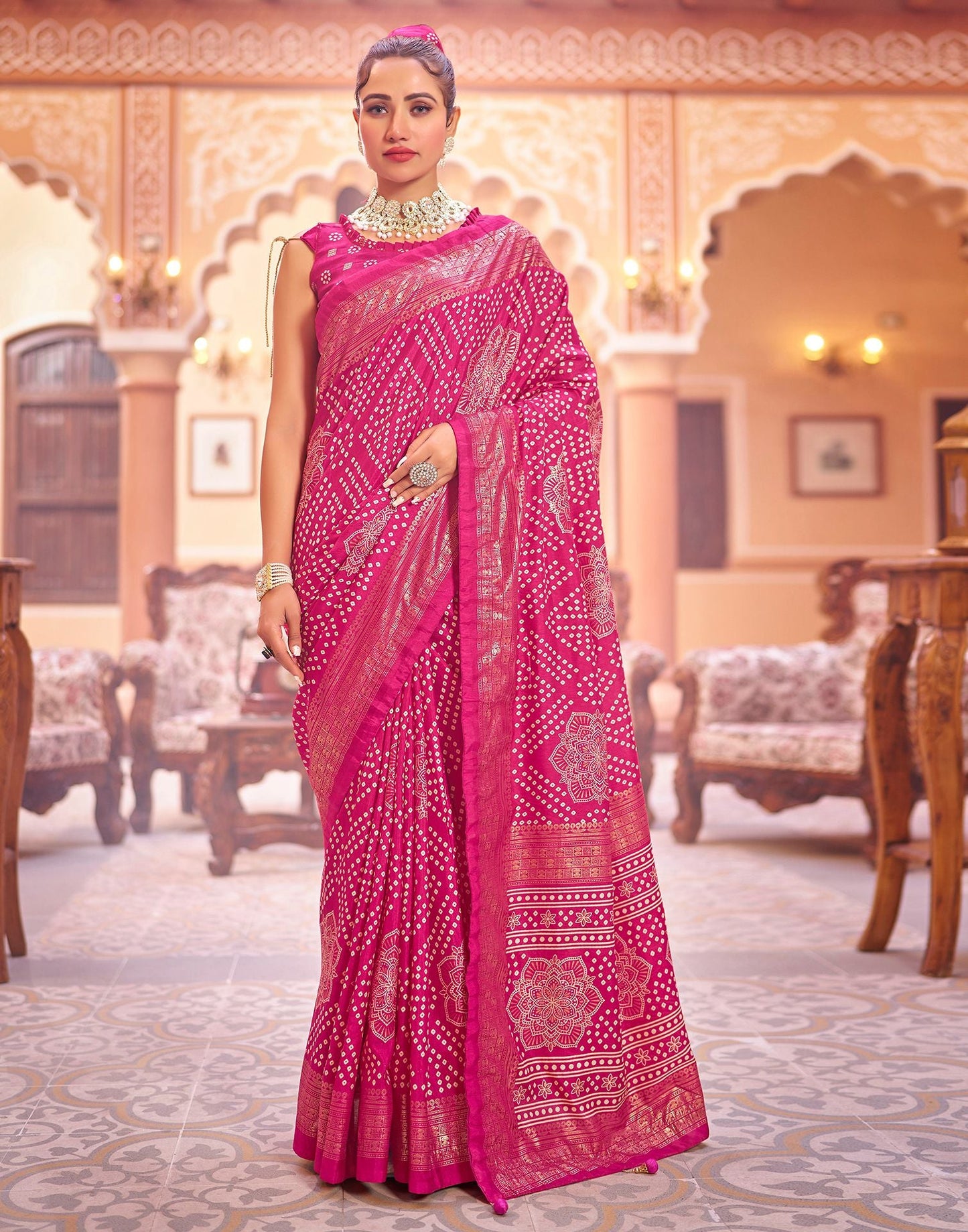 Rani Pink Bandhani Silk Saree