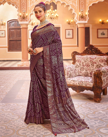 Deep Purple Bandhani Silk Saree
