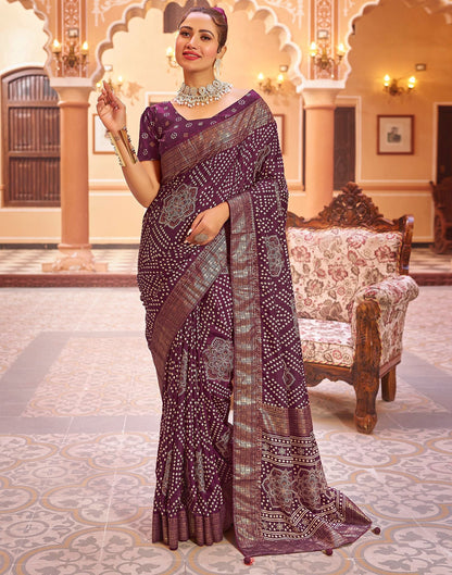 Deep Purple Bandhani Silk Saree