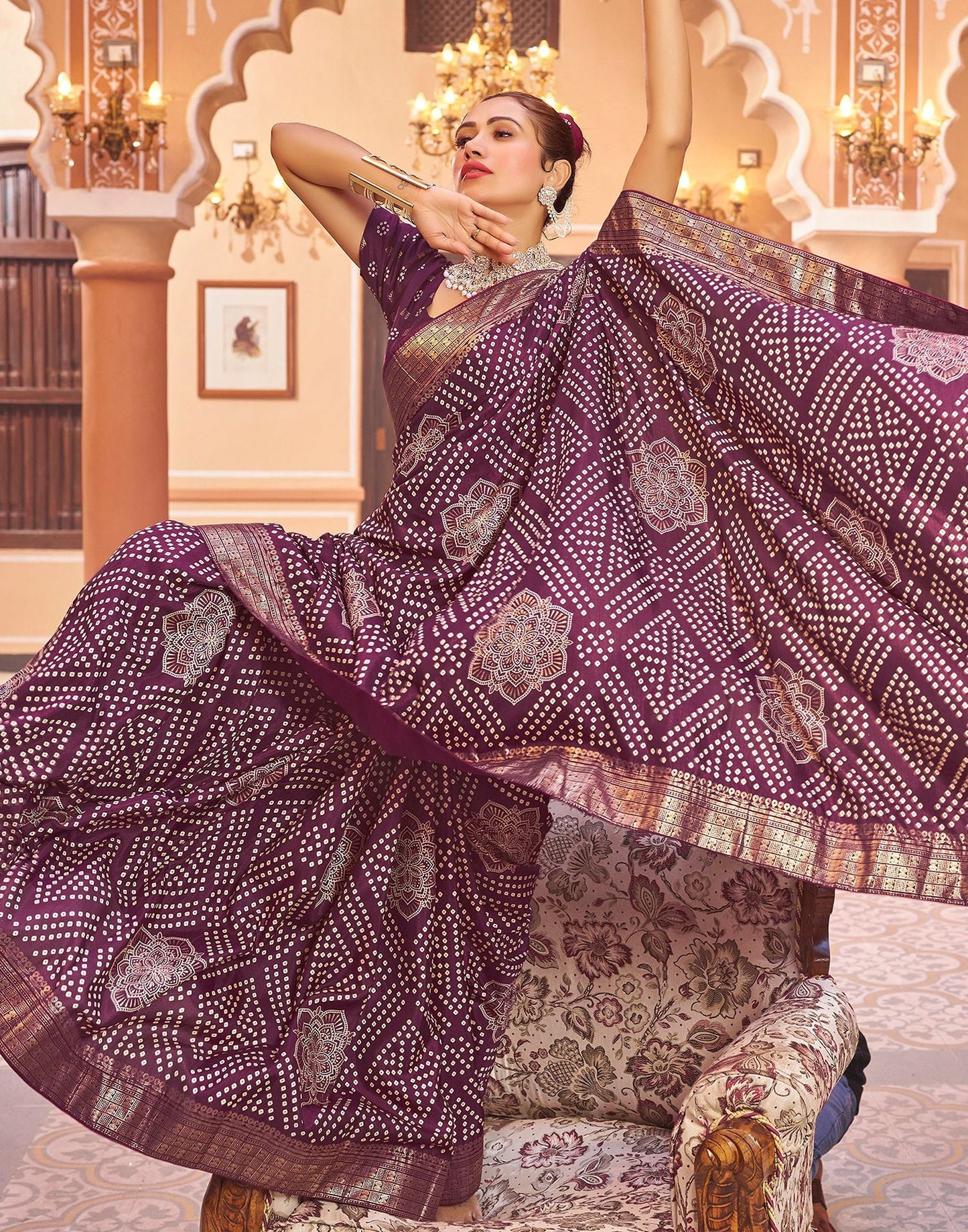 Deep Purple Bandhani Silk Saree