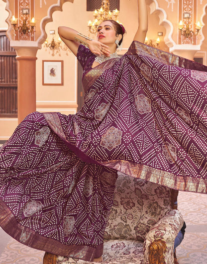 Deep Purple Bandhani Silk Saree