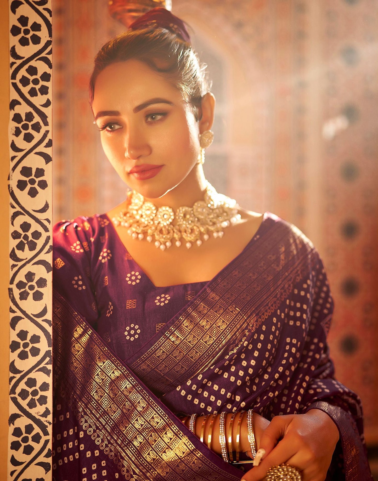 Deep Purple Bandhani Silk Saree