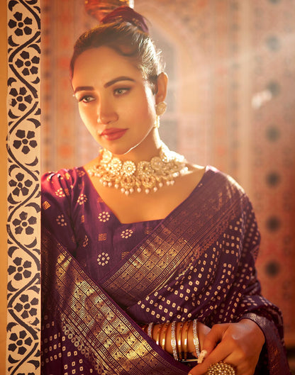 Deep Purple Bandhani Silk Saree