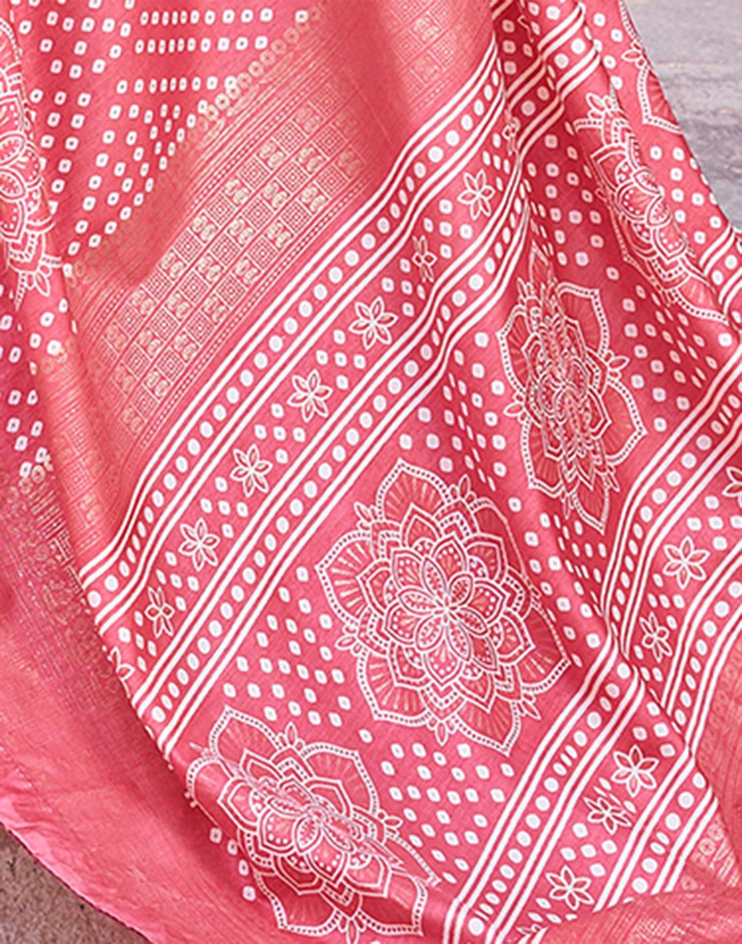 Light Pink Bandhani Silk Saree