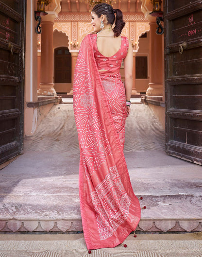 Light Pink Bandhani Silk Saree