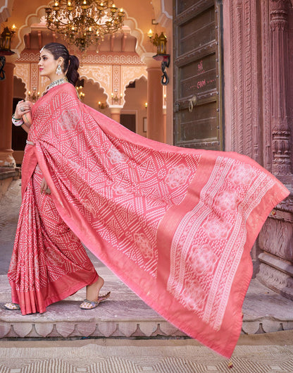 Light Pink Bandhani Silk Saree