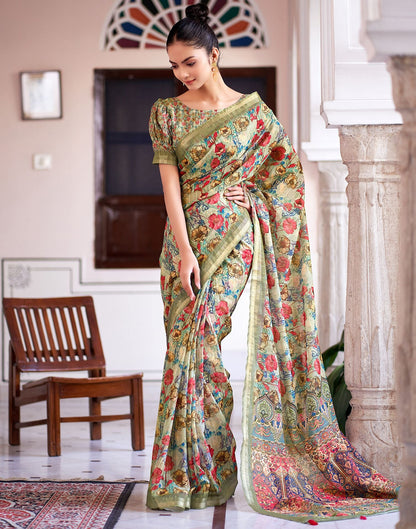 Multicoloured Printed Cotton Saree