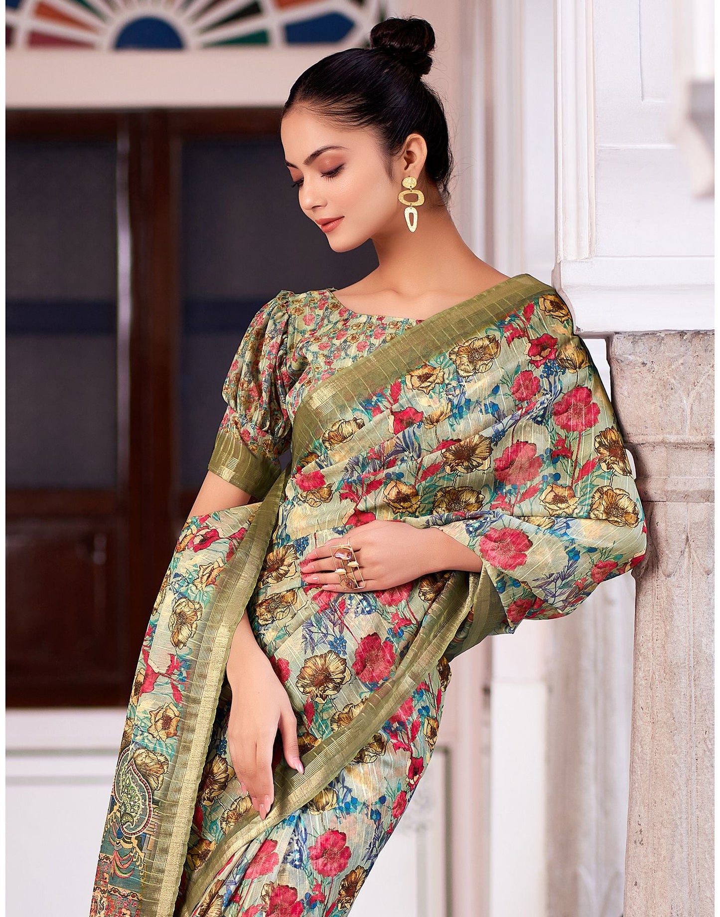 Multicoloured Printed Cotton Saree