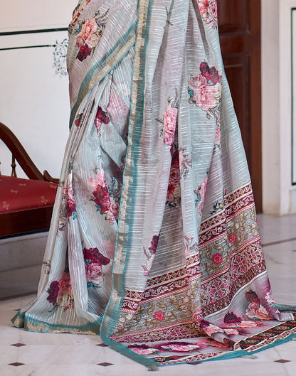 Light Grey Printed Cotton Saree