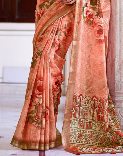 Orange Printed Cotton Saree