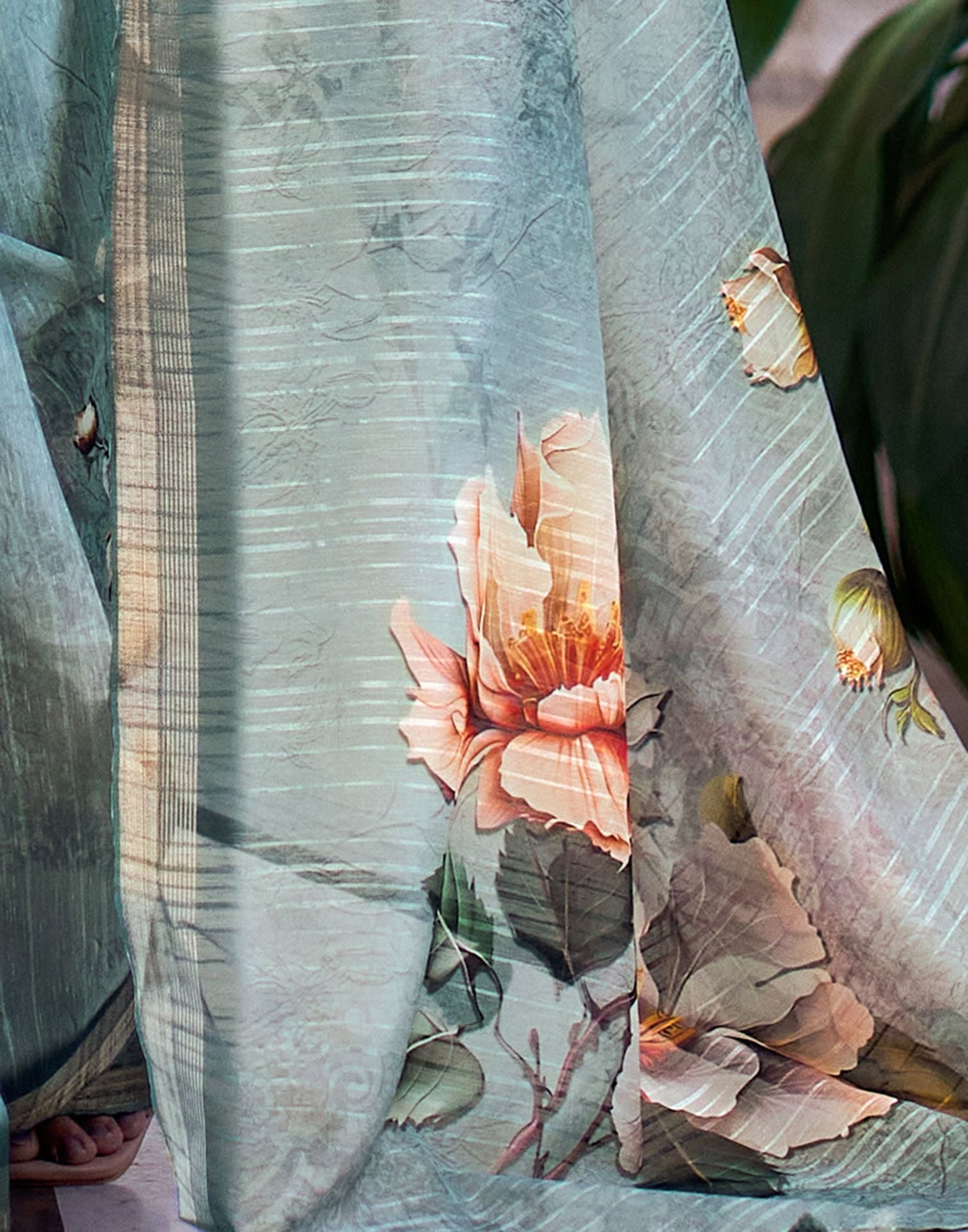 Dusty Jade Green Printed Cotton Saree