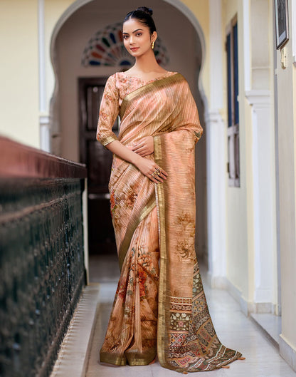 Peach Printed Cotton Saree