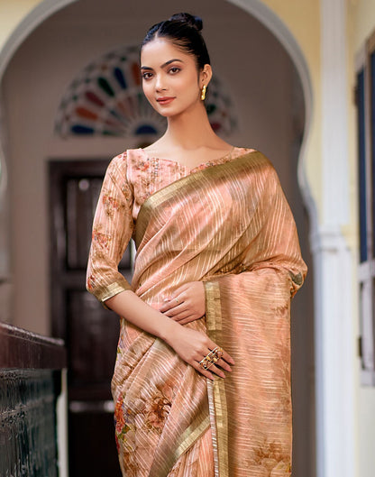 Peach Printed Cotton Saree