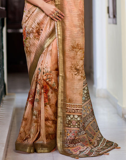 Peach Printed Cotton Saree
