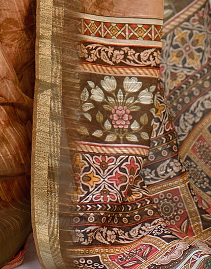 Peach Printed Cotton Saree