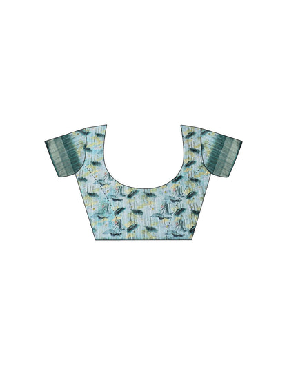 Turquoise Printed Cotton Saree