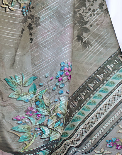 Grey Printed Cotton Saree