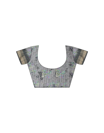 Grey Printed Cotton Saree