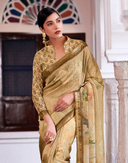 Beige Printed Cotton Saree