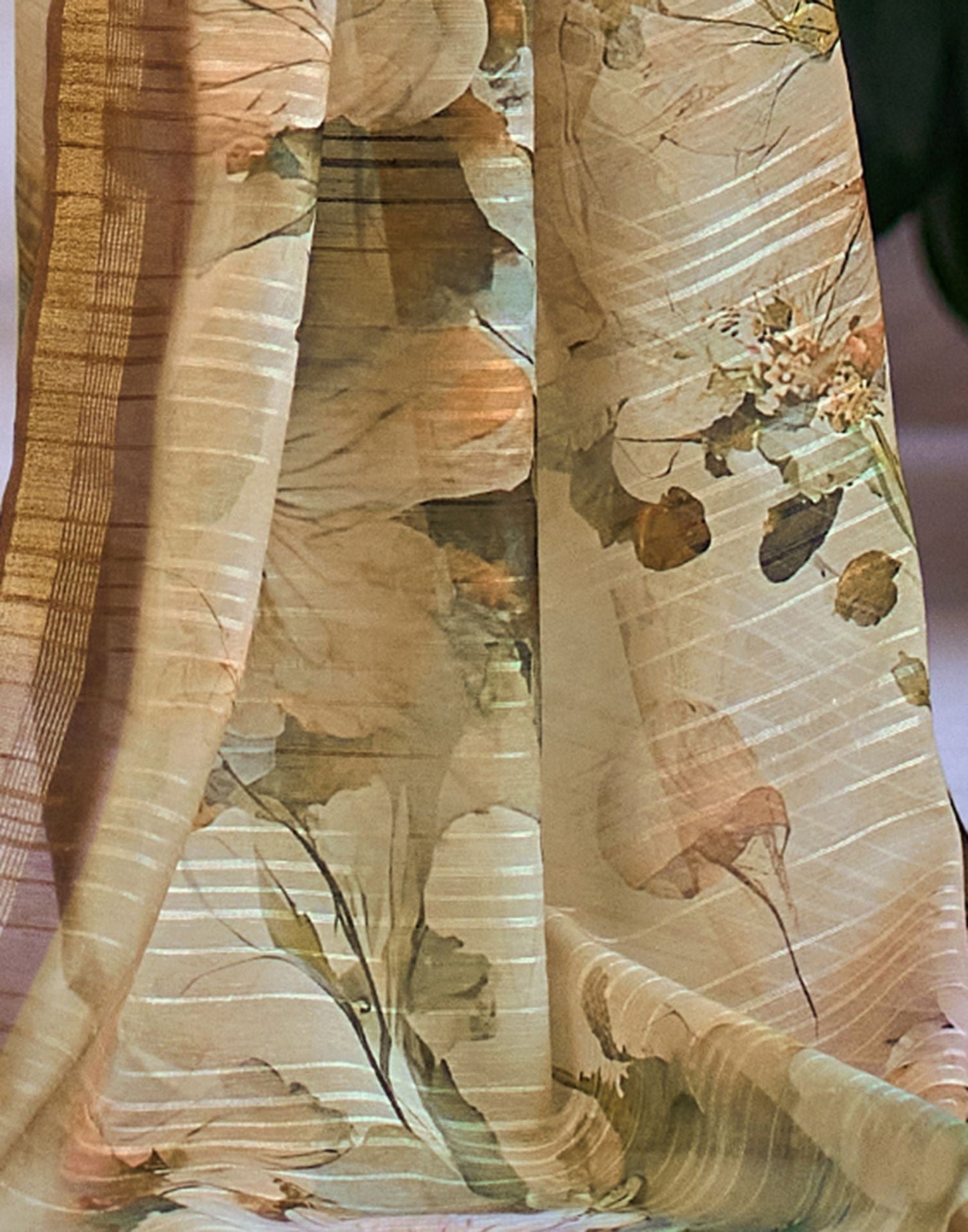 Beige Printed Cotton Saree