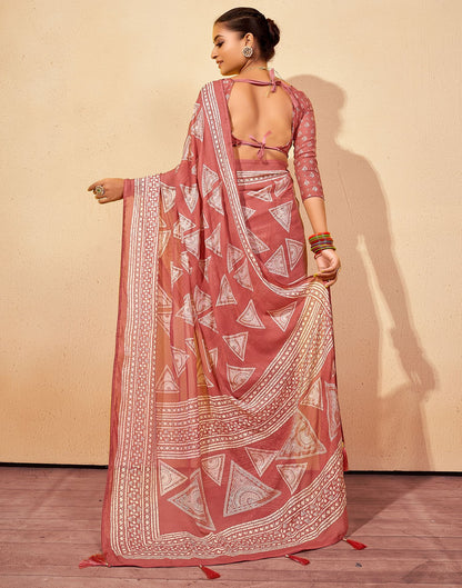 Rose Pink Printed Georgette Saree