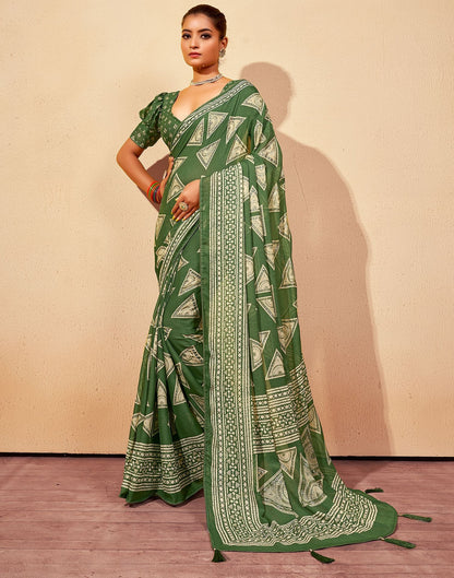 Green Printed Georgette Saree