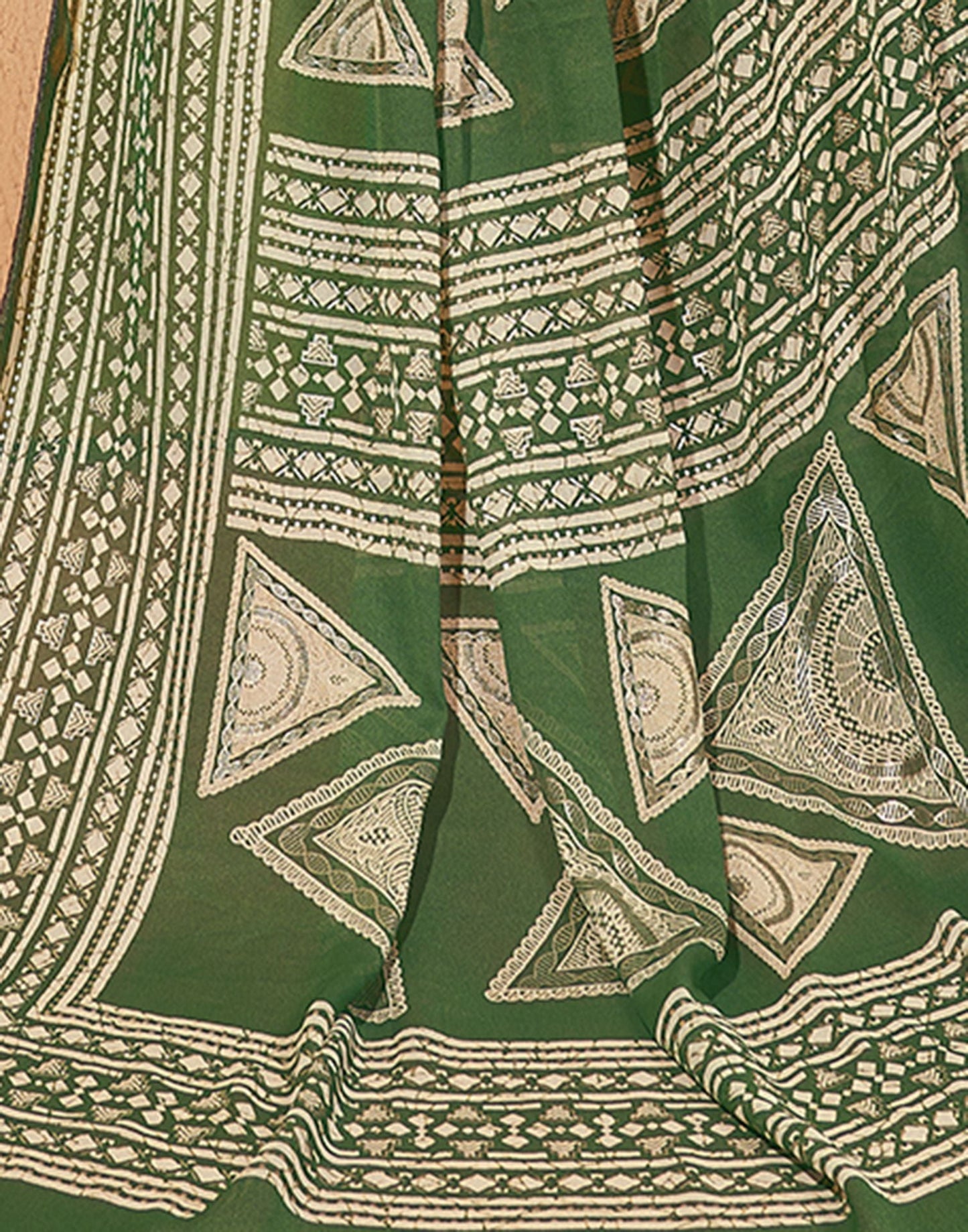 Green Printed Georgette Saree