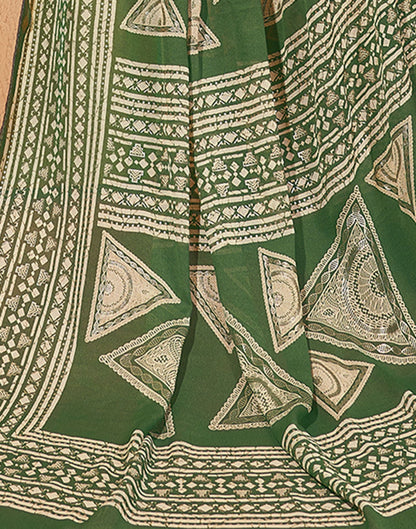 Green Printed Georgette Saree