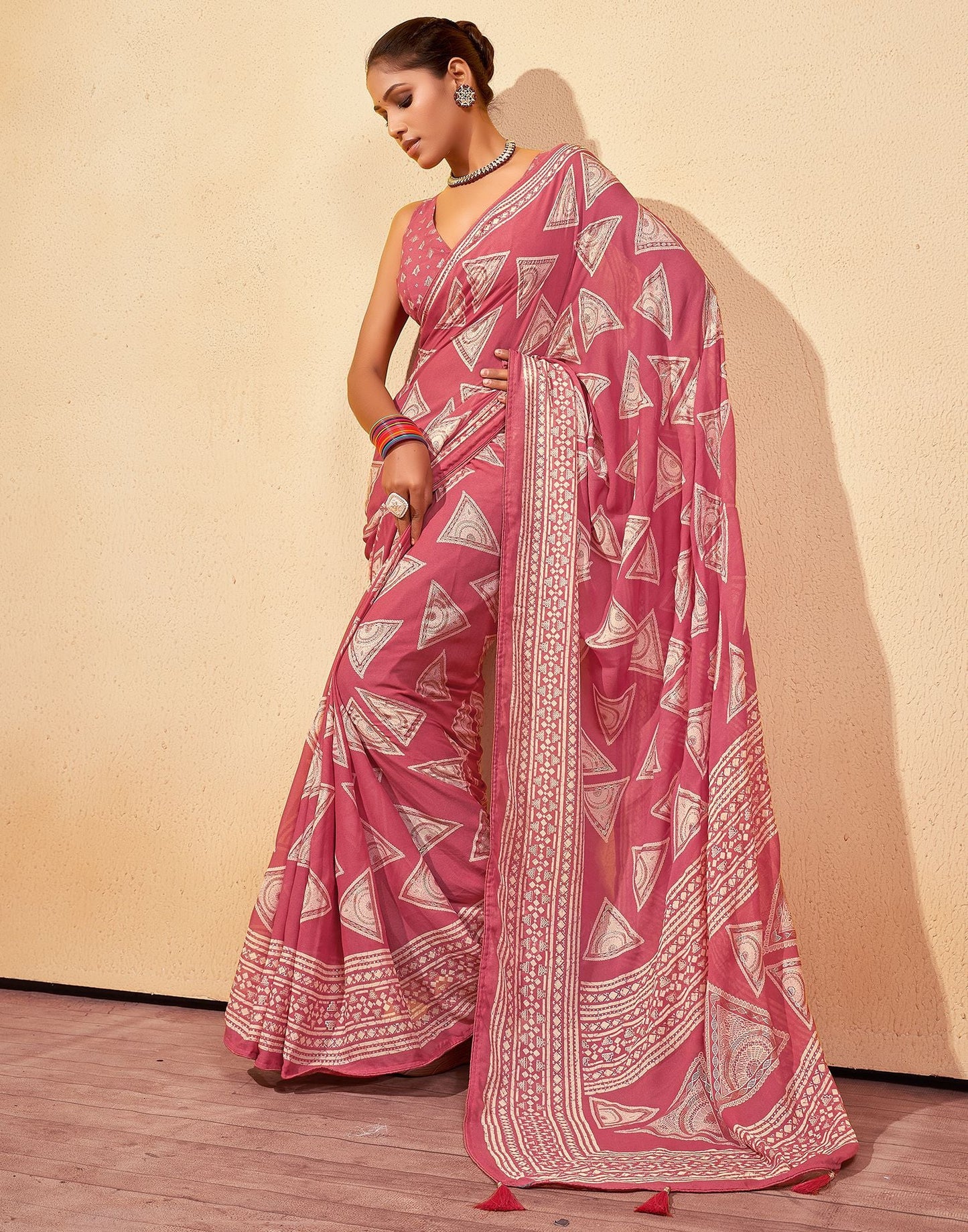 Pink Printed Georgette Saree
