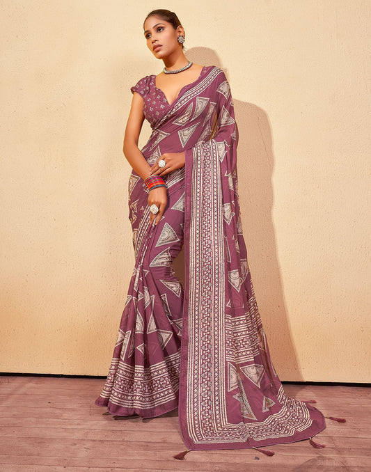 Dusty Pink Printed Georgette Saree