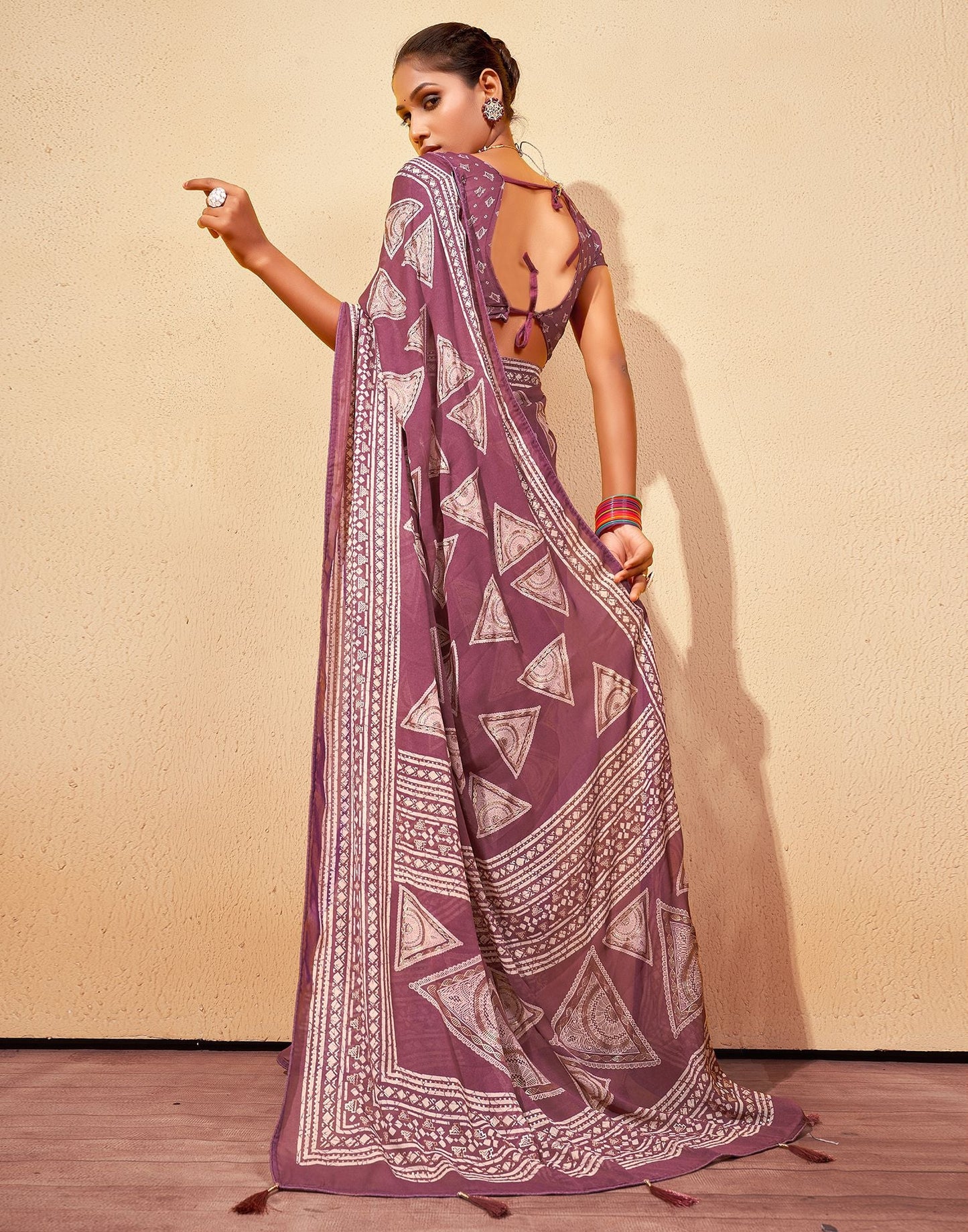 Dusty Pink Printed Georgette Saree