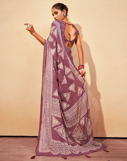 Dusty Pink Printed Georgette Saree
